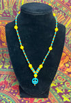 18" Orange/Teal/Yellow Beads Teal Peace Sign Pendant Necklace