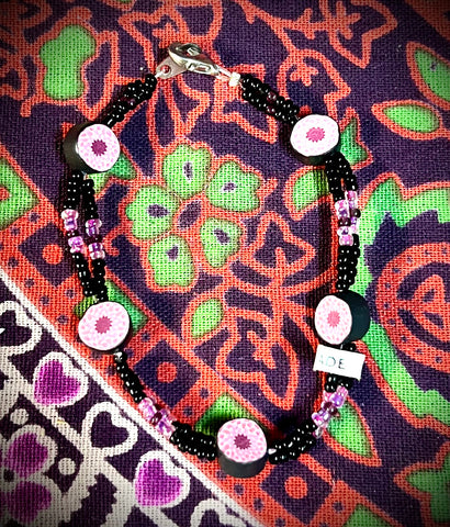 Pink/Bleck Flower Bracelet
