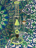 11" Rock Glass Dual perc Straight Neck Green waterpipe w/Ice Catcher
