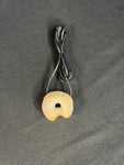 1" Powdered Donut w/Bite out of it Pendant on Cord-By KGB Glass