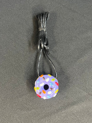 1" Purple/Sprinkles Donut Pendant on Cord-By KGB Glass