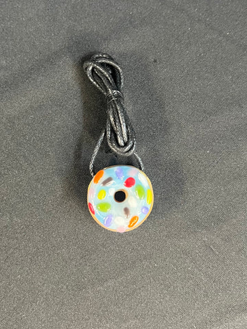 1" Blue/Sprinkles Donut Pendant on Cord-By KGB Glass