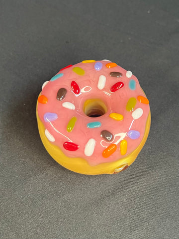 3x3 Large Pink/Sprinkles Donut Handpipe-By KGB Glass