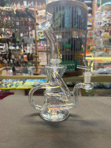 8" Clear Iridescent Recycler w/Inline Perc Waterpipe