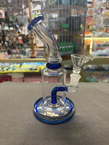 7" Clear/Blue Bent Neck waterpipe