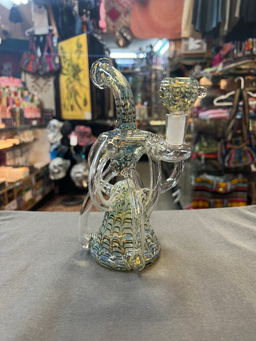 8" Silver Fumed Spin & Rake Recycler Waterpipe