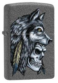 Zippo Wolf Skull Feather Design