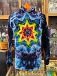 Don Martin Adult Hoodie large-center mandala rainbow on blues/magenta crinkle