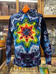 Don Martin Adult Hoodie xl-center mandala rainbow on magenta/blues crinkle