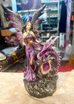 8" Purple Sparkly Fairy W/Dragon LED Statue