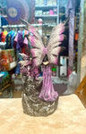 8" Purple Sparkly Fairy W/Dragon LED Statue