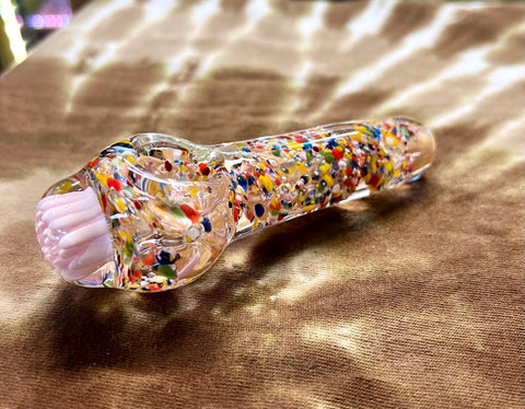 5" Multicolor frit Handpipe w/Flower front