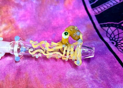 6.5" 10mm Glass Nectar Collector w/ Yellow Octopus by Sara Mac