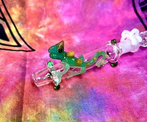 6.5" 10mm Glass Nectar Collector w/ Green Chameleon by Sara Mac