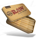 RAW 70/30 Natural Prerolled Cones | Shorter than 1 1/4 | Inside RAW Metal Tin Container with Packing Tubes | 20 pre rolled Pack