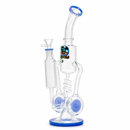 14" Spiral Waterpipe | Slightly Curved Neck | Recycler | Purple | "The Smoke Island"
