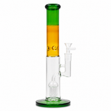 14" Straight Tube Waterpipe | Tree Perc | Ice Catch | Green/Yellow/Clear