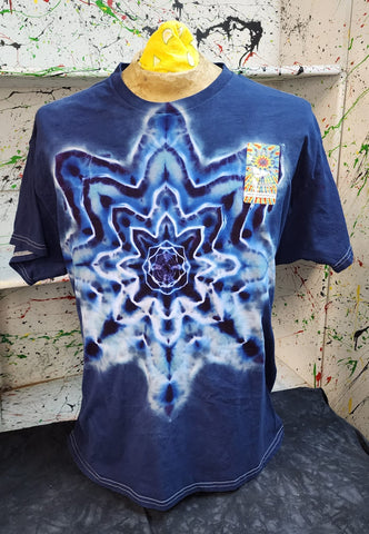 Don Martin Adult T-Shirt-Blues & White Mandala on Blue-Size XL-Short Sleeve