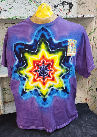 Don Martin Adult T-Shirt-Rainbow Mandala on Purple-Size XL-Short Sleeve