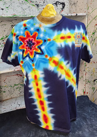 Don Martin Adult T-Shirt-Rainbow Shooting Star on Dark Blue-Size XL-Short Sleeve