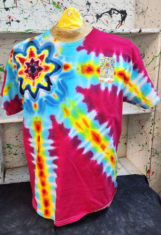 Don Martin Adult T-Shirt-Rainbow Shooting Star on Fucshia-Size XL-Short Sleeve