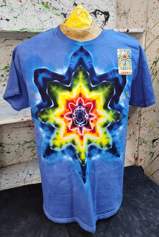 Don Martin Adult T-Shirt-Rainbow Mandala on Blue-Size XL-Short Sleeve