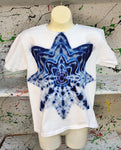 Don Martin KIDS T-Shirt-Blues & Gray Mandala on White-Size Small-Short Sleeve