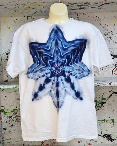 Don Martin KIDS T-Shirt-Blue Mandala on White -Size Extra Large-Short Sleeve