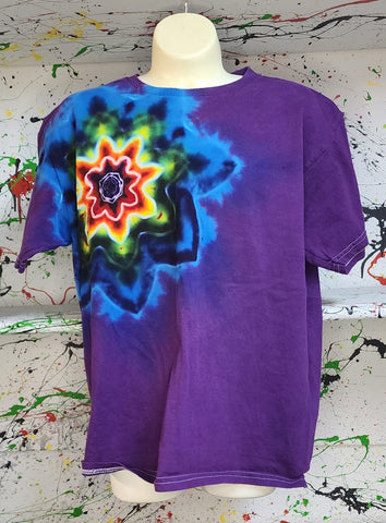 Don Martin KIDS T-Shirt-Side Rainbow Mandala on Purple -Size Extra Large-Short Sleeve