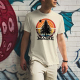 Maine Tree Star Circle Burst Adult T-Shirt Unisex S-2X
