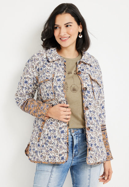 Maurices Floral Shacket Caramel Combo-Size L