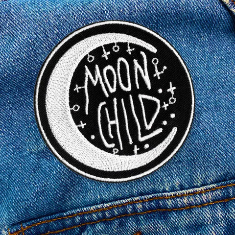 Moon Child Iron On Patch / Crescent Moon Iron-On Embroidered