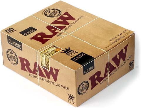 Raw Classic King Size Slim Rolling Paper Full Box of 50 Packs