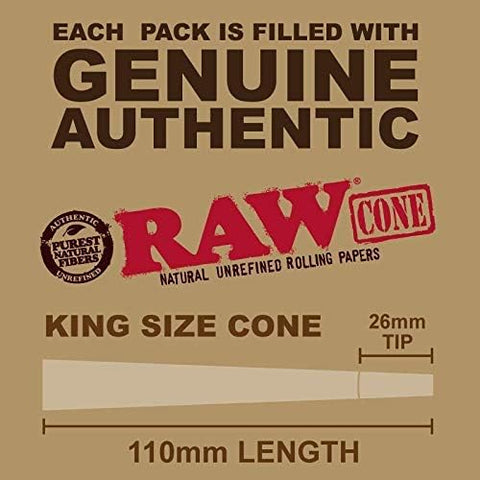 RAW Cones Classic King Size | 100 Pack | Natural Pre Rolled Rolling Paper with Tips & Packing Tubes Included