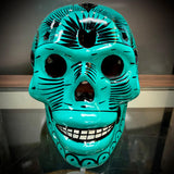 Teal With Silver/Black Sparkly Flowers/Doves Sugar Skull