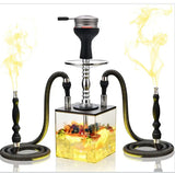 KITOSUN 2 Hose Acrylic LED Hookah Set - Cube Design with Vulcan HMD & Silicone Phunnel Bowl, Multicolor Light Up Shisha, Complete Party Hookah Kit with Accessories