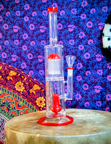 14” Glass Dual Perc Waterpipe w/Red Accents-RS549
