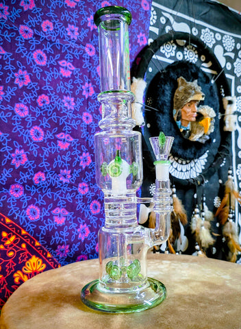 14”  Rock Glass Waterpipe RS487 w/ Ice Catch & Green Accents