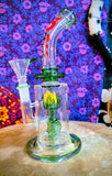 10” Bent Neck Vine Perc Waterpipe w/Greens & Yellow Accents-RS554