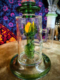 10” Bent Neck Vine Perc Waterpipe w/Greens & Yellow Accents-RS554