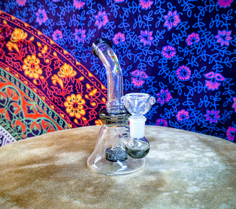 6” True Glass Single Perc Bent Neck Waterpipe-Gray Accents-GWP182