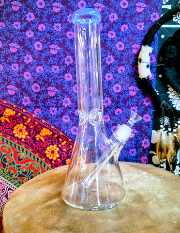 14”  Clear Beaker Waterpipe w/ Ice Catch & Periwinkle Blue Rim