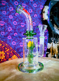10” Bent Neck Vine Perc Waterpipe w/Greens & Yellow Accents-RS554