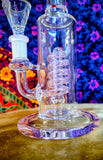 10” Rock Glass Single Spiral Perc Bent Neck Waterpipe w/ Pink Accents-RS563