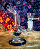 6"  Bent Neck Globe Shape Waterpipe Blue Multi Colored Perc-GWP135