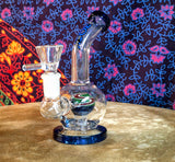 6"  Bent Neck Globe Shape Waterpipe Blue Multi Colored Perc-GWP135