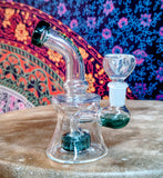 6"  Rock Glass Bent Neck Hourglass Shape Waterpipe-Teal Accents-GWP322