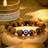 Evil Eye Tiger Eye  Bead Bracelet