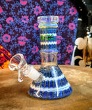 5.5" Rock Glass-Straight Neck-Blue&White Rake&Wrap-Beaker Bottom-Waterpipe-RS524