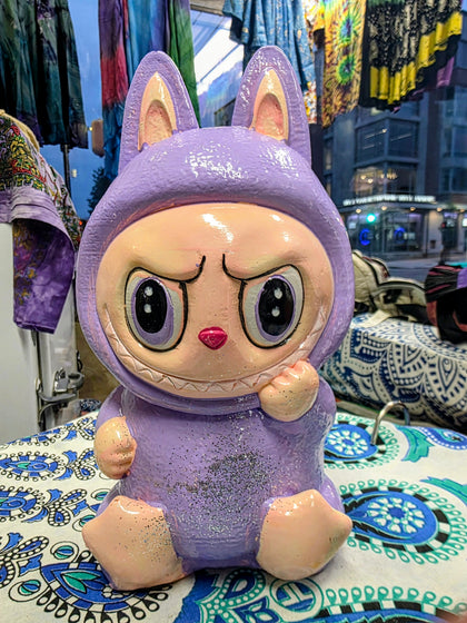 11.5"x6.5" Lavender Purple/Sparkles Monster Coin Bank Pottery from Mexico
